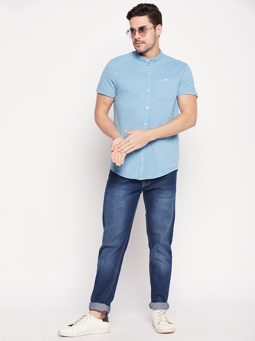 Sky Blue Henley Neck Shirt - clubyork