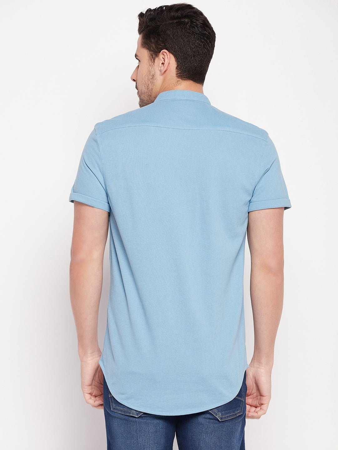 Sky Blue Henley Neck Shirt - clubyork