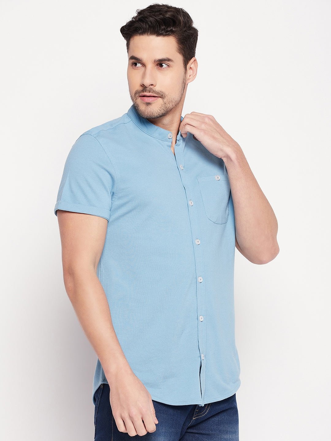 Sky Blue Henley Neck Shirt - clubyork