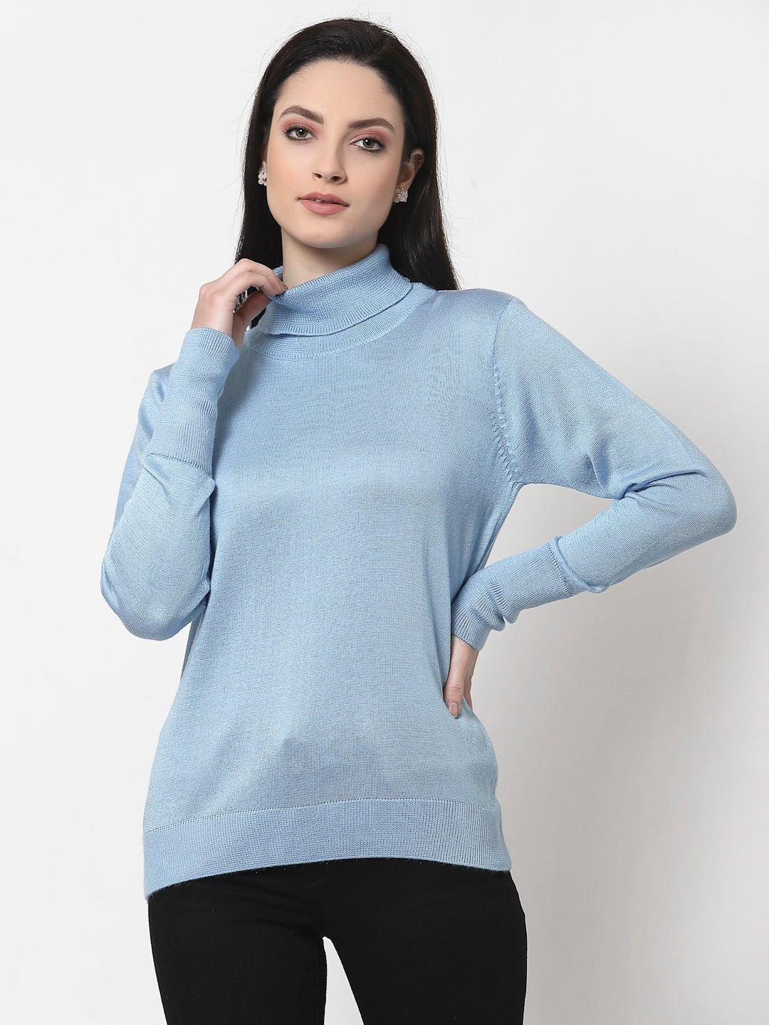 Sky High Neck Solid Sweater - clubyork