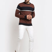 Tan Colourblocked Round Neck Sweater - clubyork