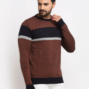 Tan Colourblocked Round Neck Sweater - clubyork