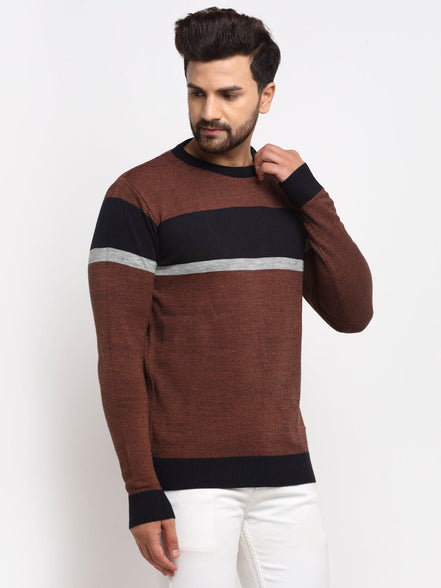 Tan Colourblocked Round Neck Sweater - clubyork