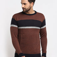 Tan Colourblocked Round Neck Sweater - clubyork