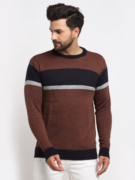 Tan Colourblocked Round Neck Sweater - clubyork