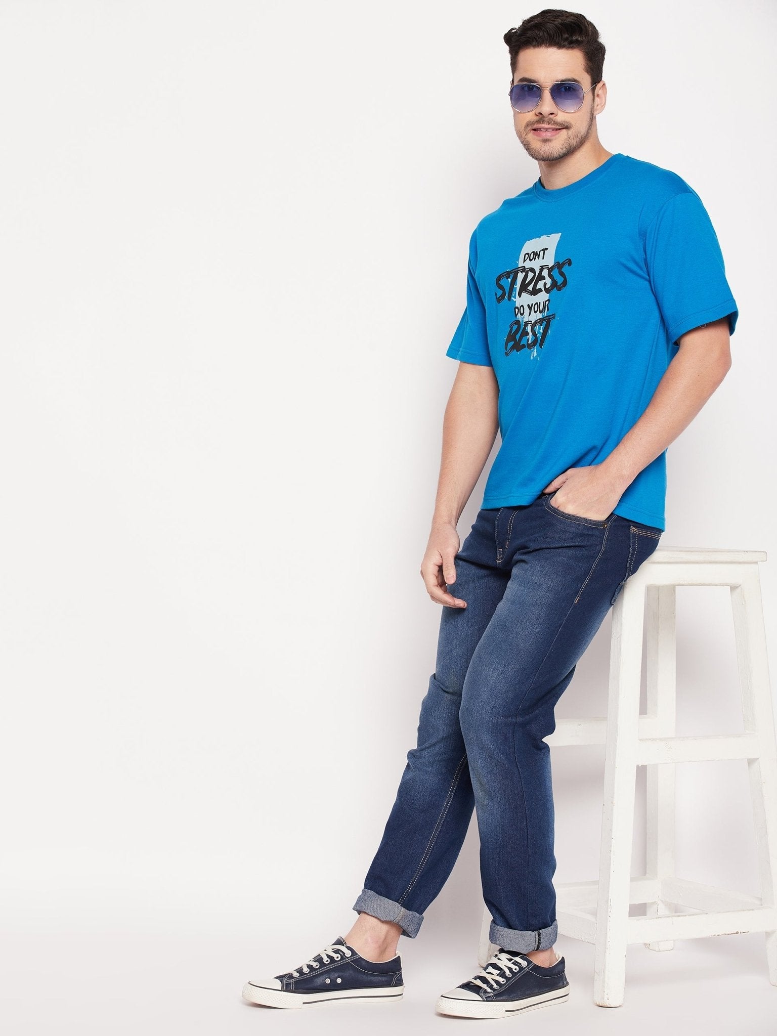 Teal Blue Round Neck T-shirt - clubyork
