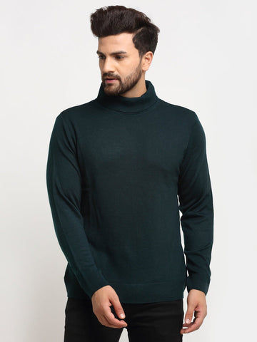 Teal Solid High Neck Sweater