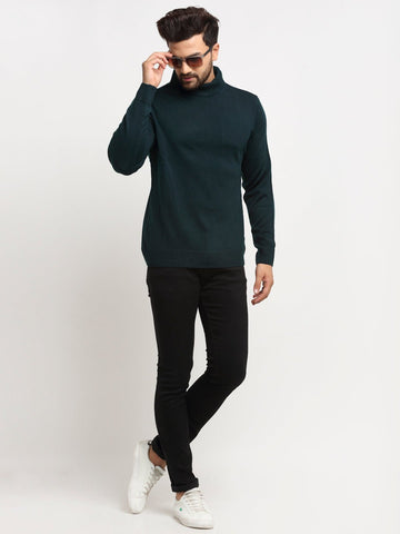 Teal Solid High Neck Sweater