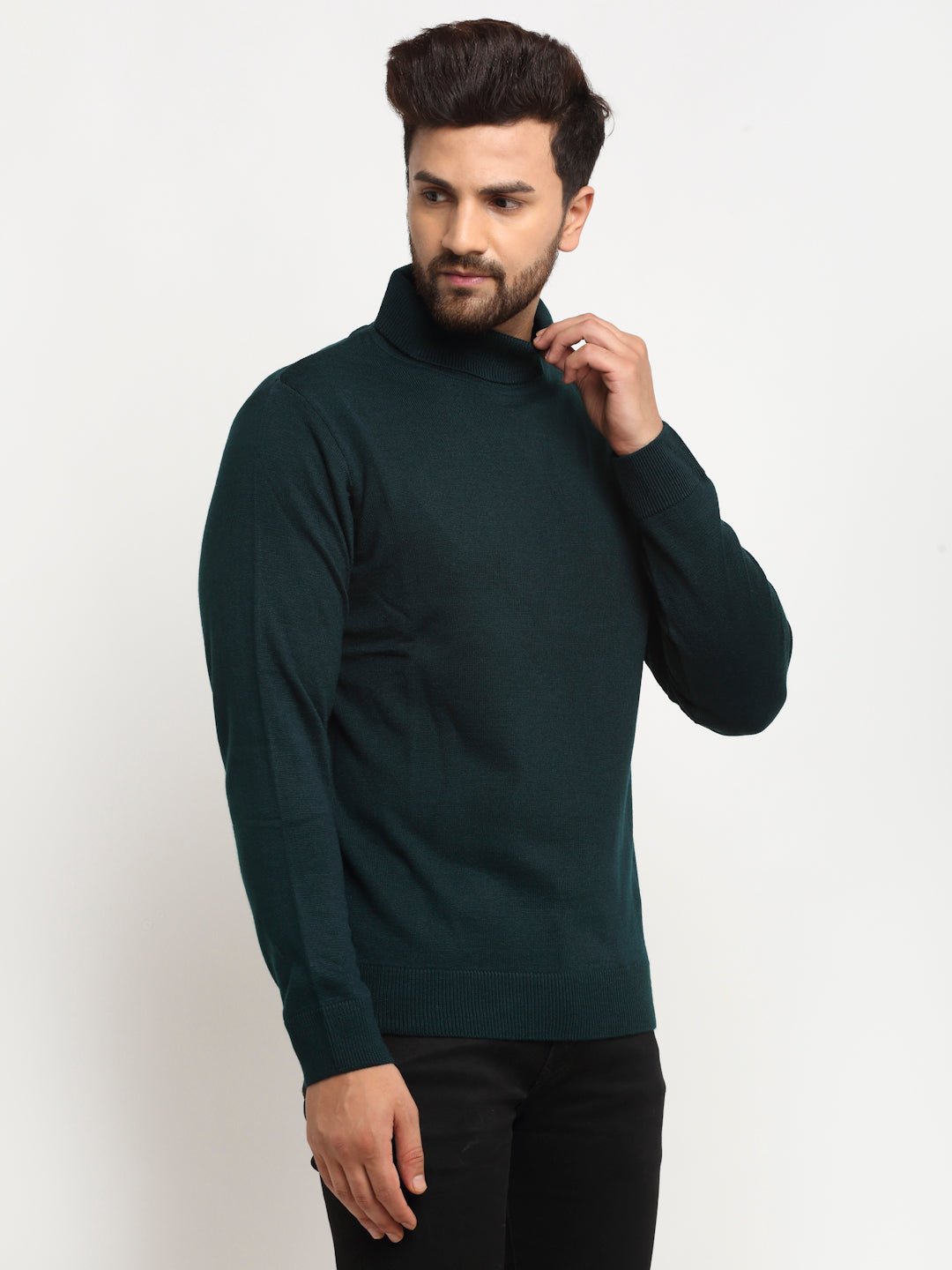 Teal Solid High Neck Sweater - clubyork