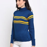 Teal Striped High Neck Sweater - clubyork