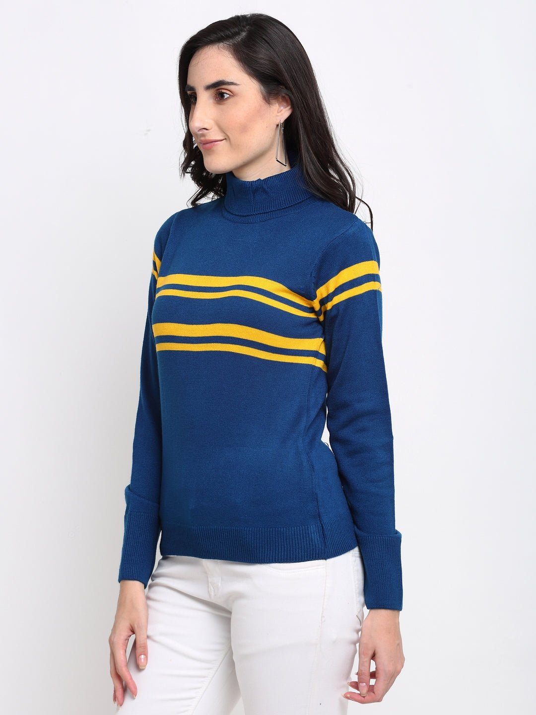 Teal Striped High Neck Sweater - clubyork