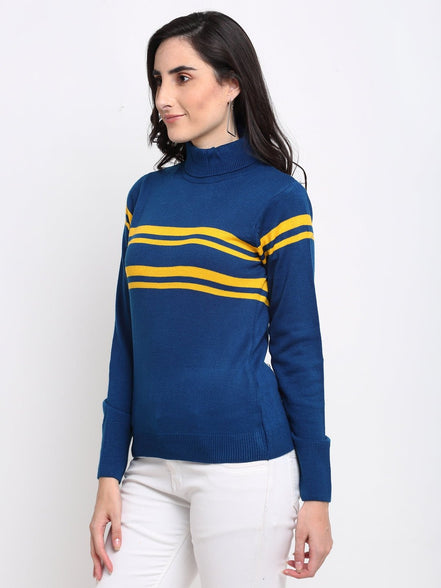 Teal Striped High Neck Sweater - clubyork