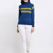 Teal Striped High Neck Sweater - clubyork