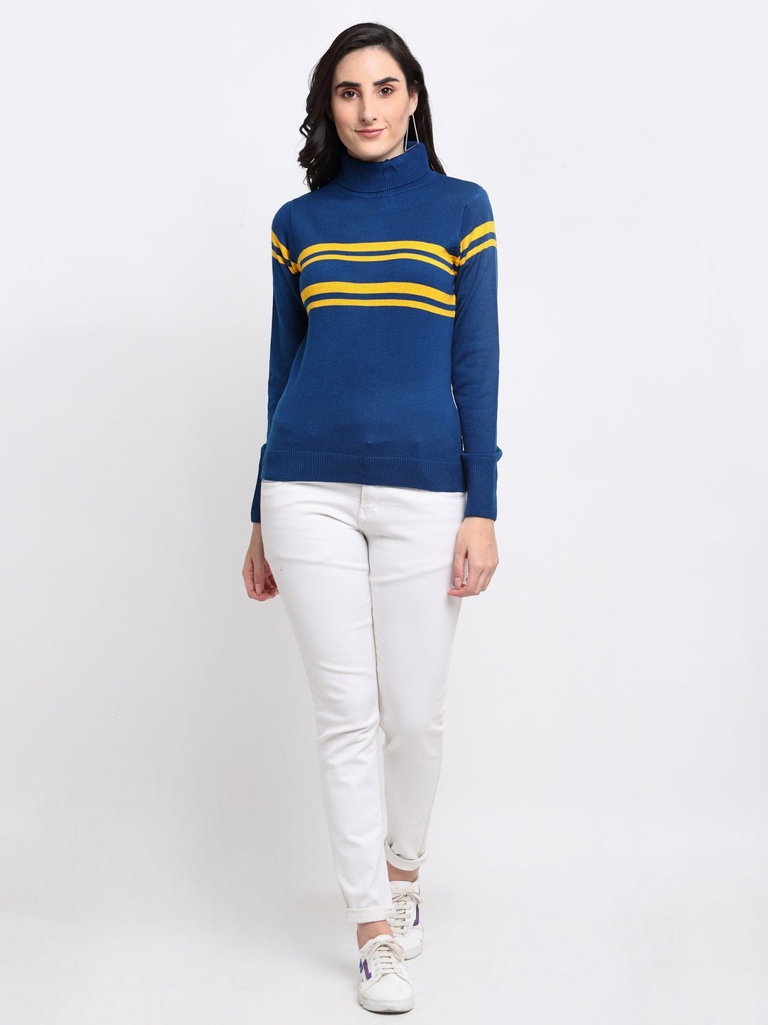 Teal Striped High Neck Sweater - clubyork