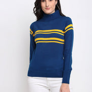 Teal Striped High Neck Sweater - clubyork