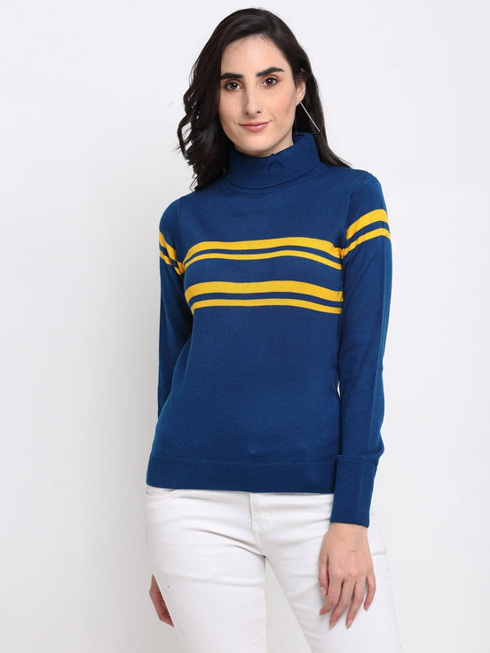 Teal Striped High Neck Sweater - clubyork