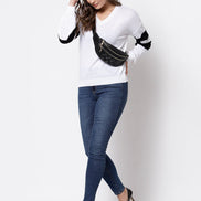 White Colourblocked V Neck Sweater - clubyork