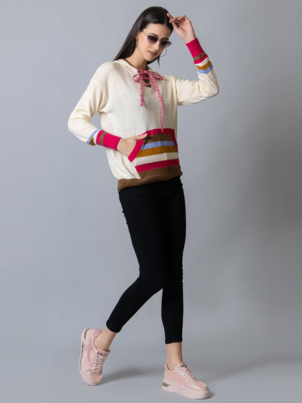 White Hooded Colorblocked Sweater - clubyork