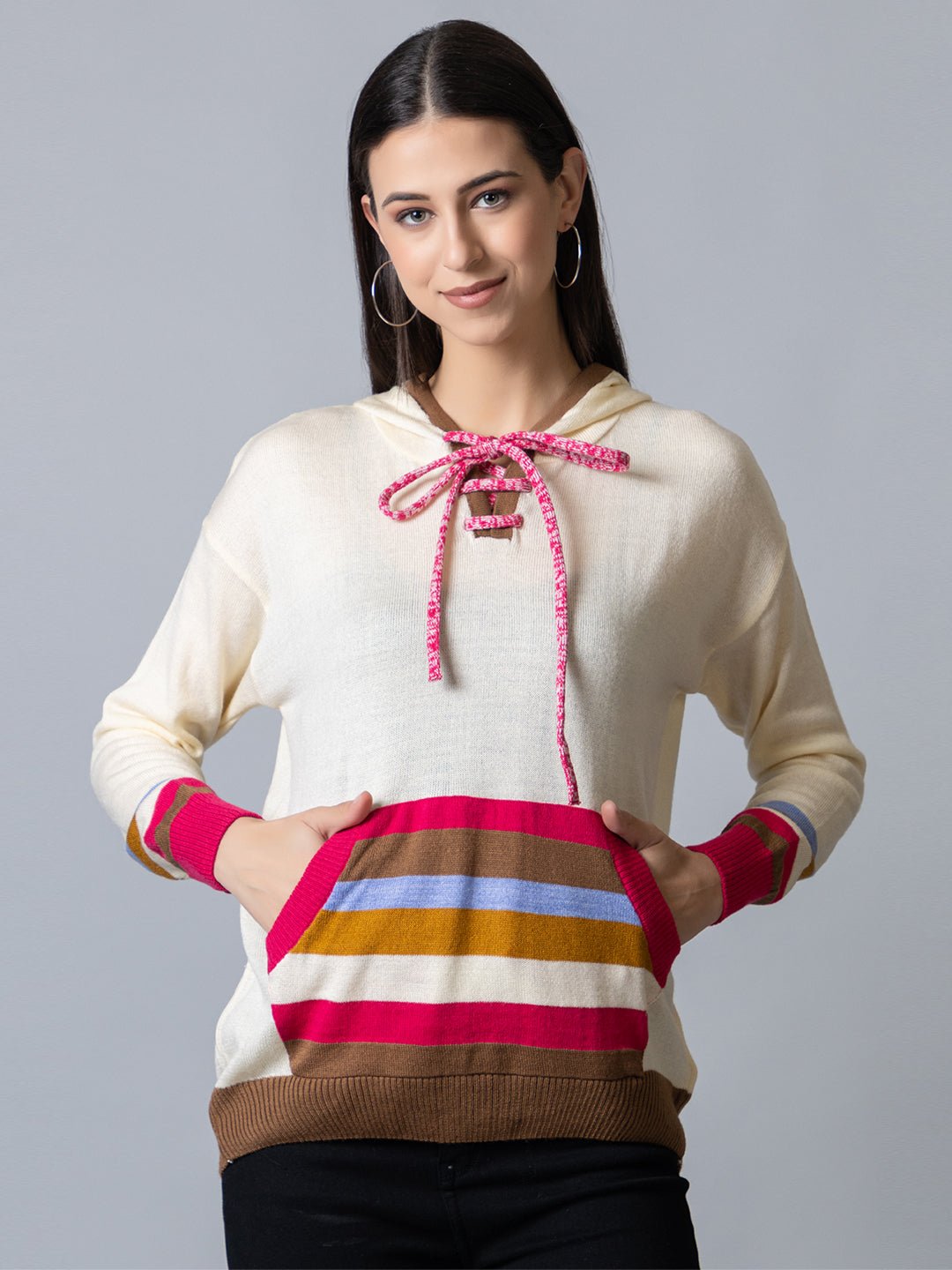 White Hooded Colorblocked Sweater - clubyork