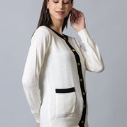 White Round Neck Soild Cardigan - clubyork