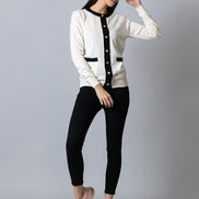 White Round Neck Soild Cardigan - clubyork