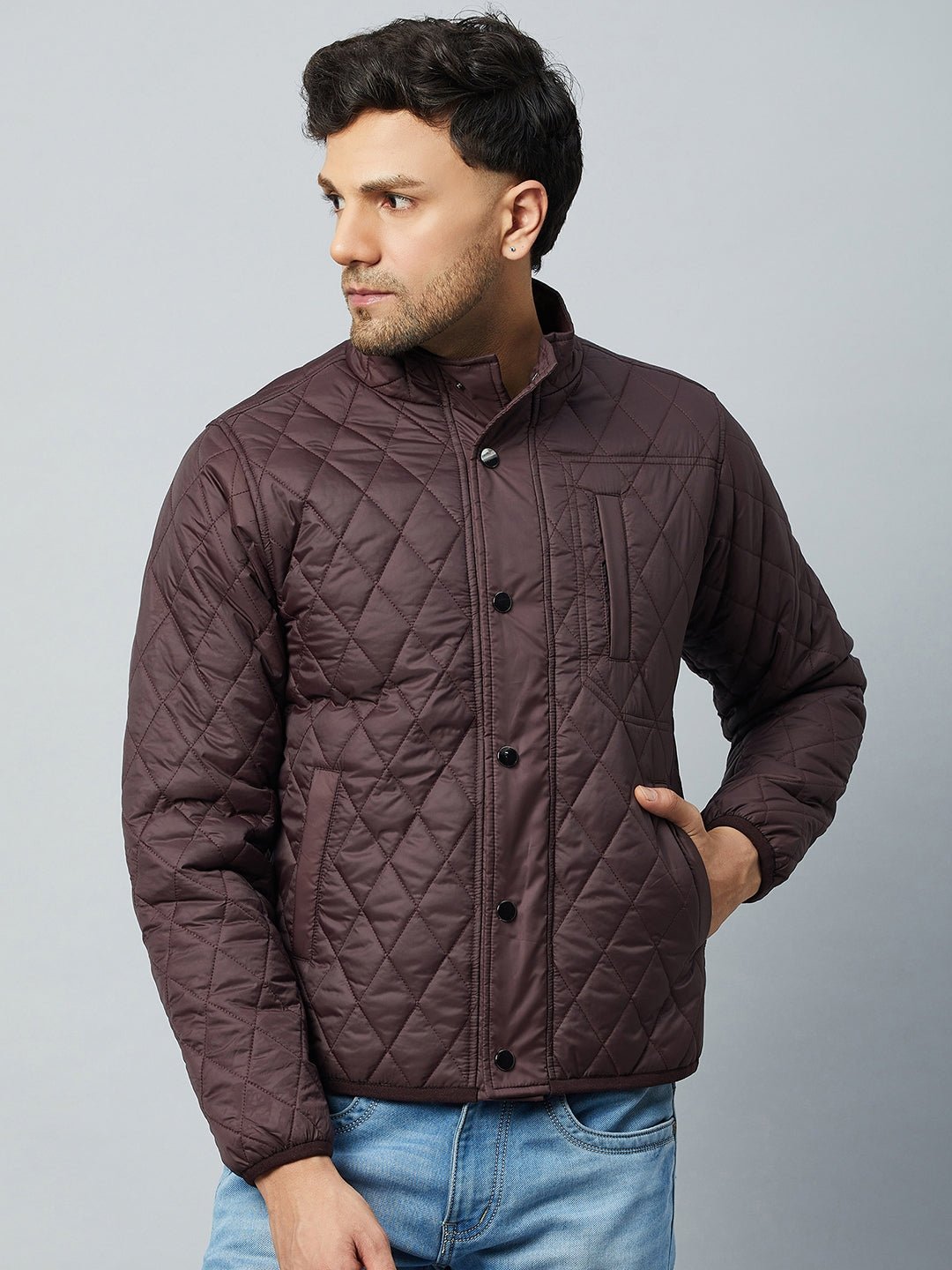 Wine Mock Neck Front Zipper Jacket - clubyork