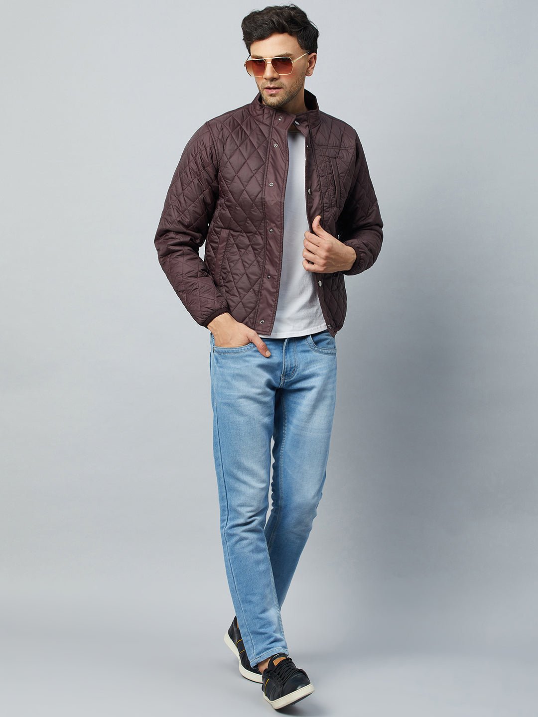 Wine Mock Neck Front Zipper Jacket - clubyork