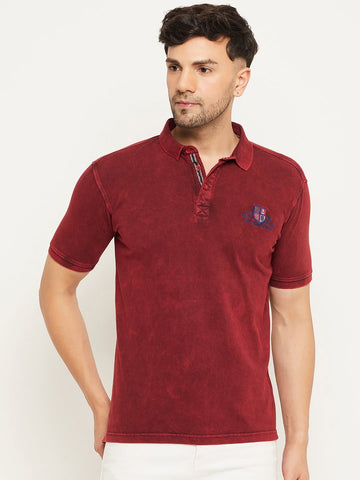 Wine Solid Half Sleeve Polo Neck T-Shirt - clubyork