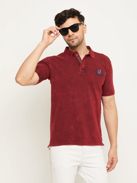 Wine Solid Half Sleeve Polo Neck T-Shirt - clubyork