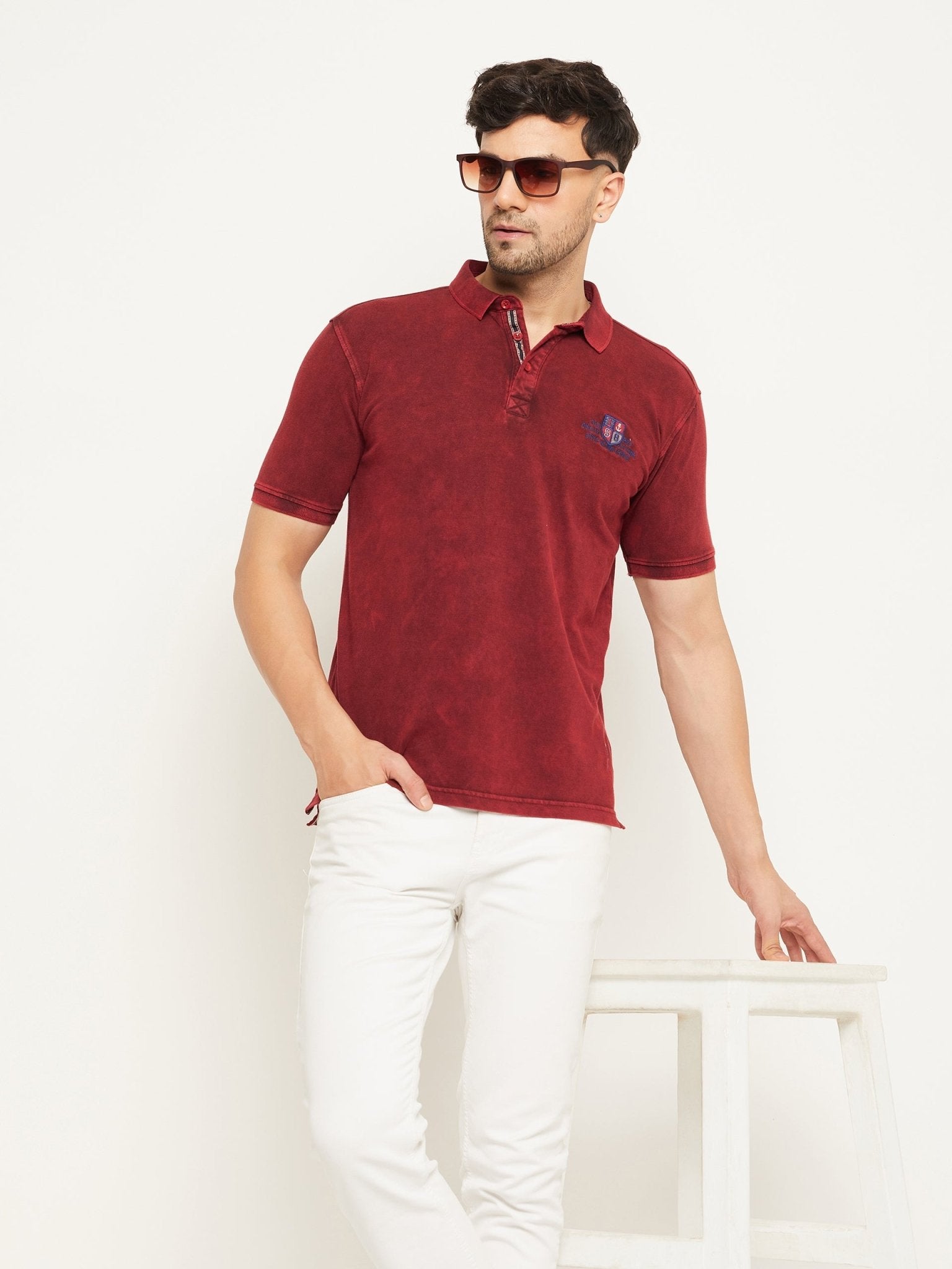 Wine Solid Half Sleeve Polo Neck T-Shirt - clubyork