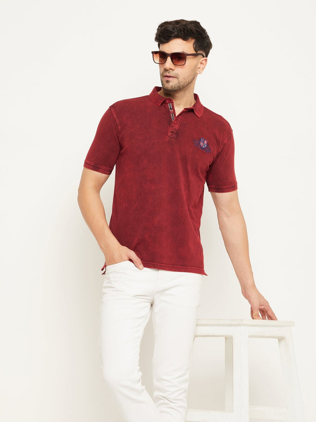 Wine Solid Half Sleeve Polo Neck T-Shirt - clubyork