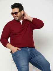 Wine Solid  V Neck Plus Size T-Shirt