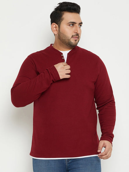 Wine Solid V Neck Plus Size T-Shirt - clubyork