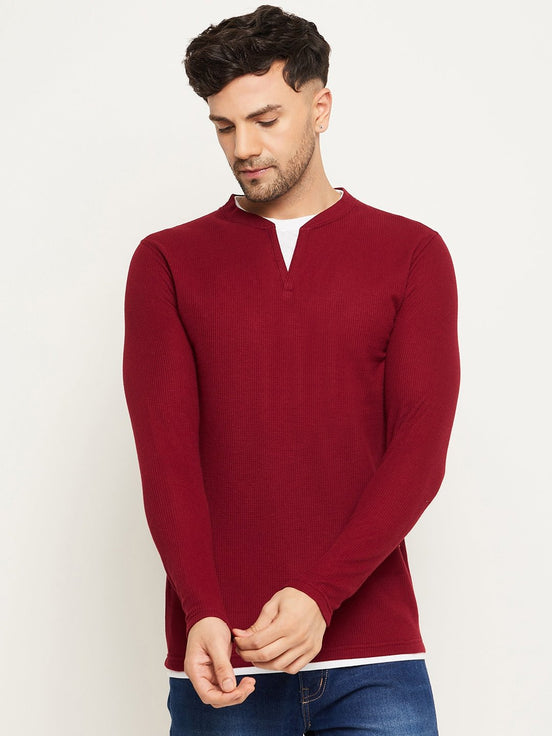 Wine Solid V Neck T-Shirt - clubyork