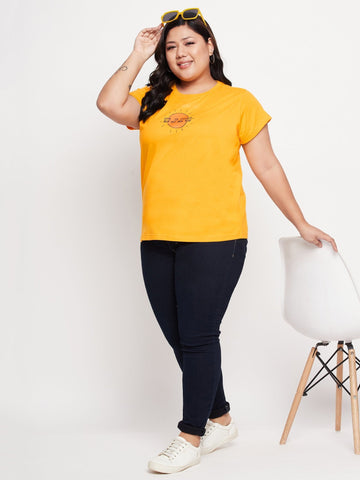 Yellow Printed Plus Size Tshirt - clubyork