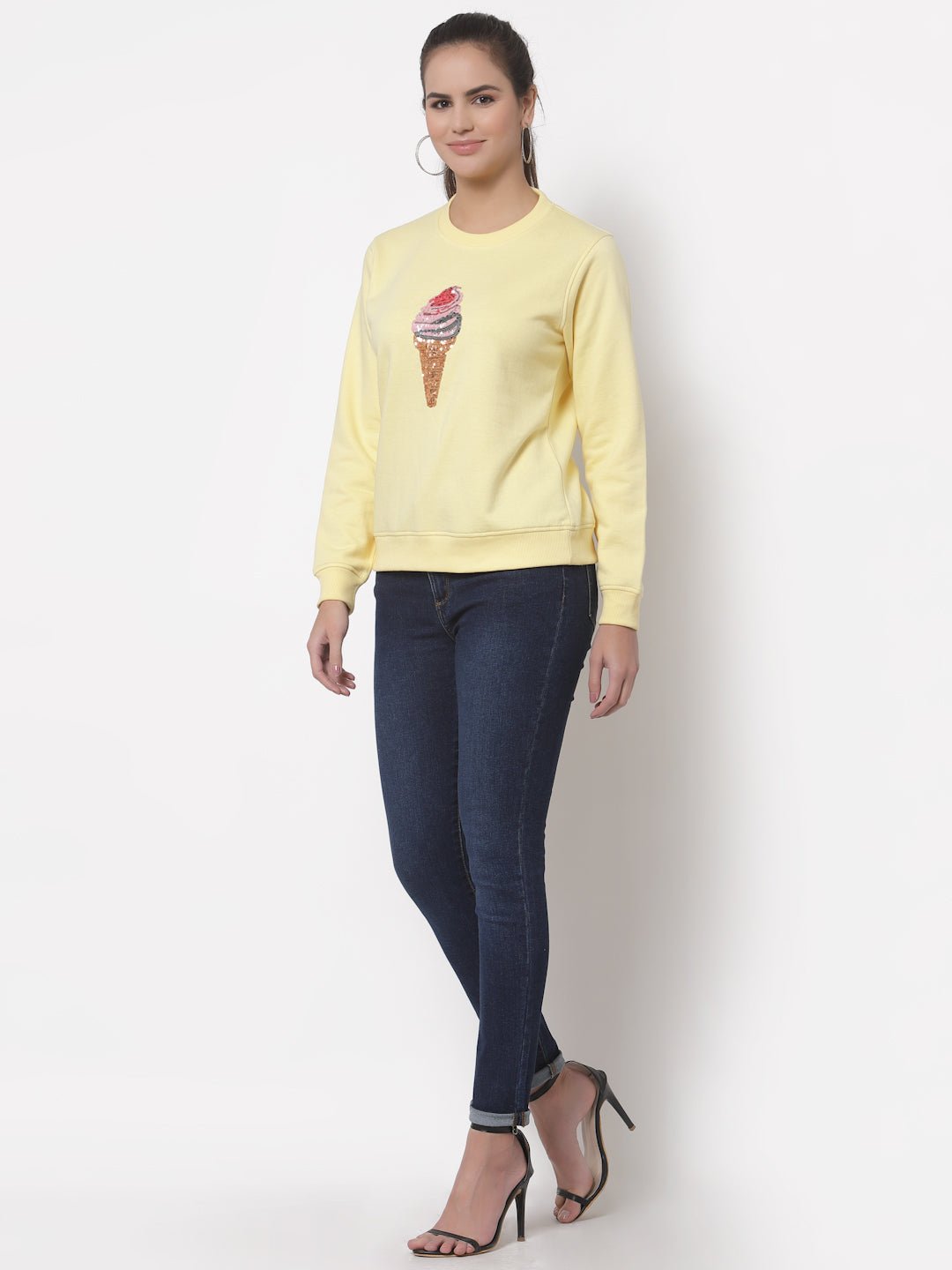 Yellow Printed Round Neck Sweatshirt - clubyork