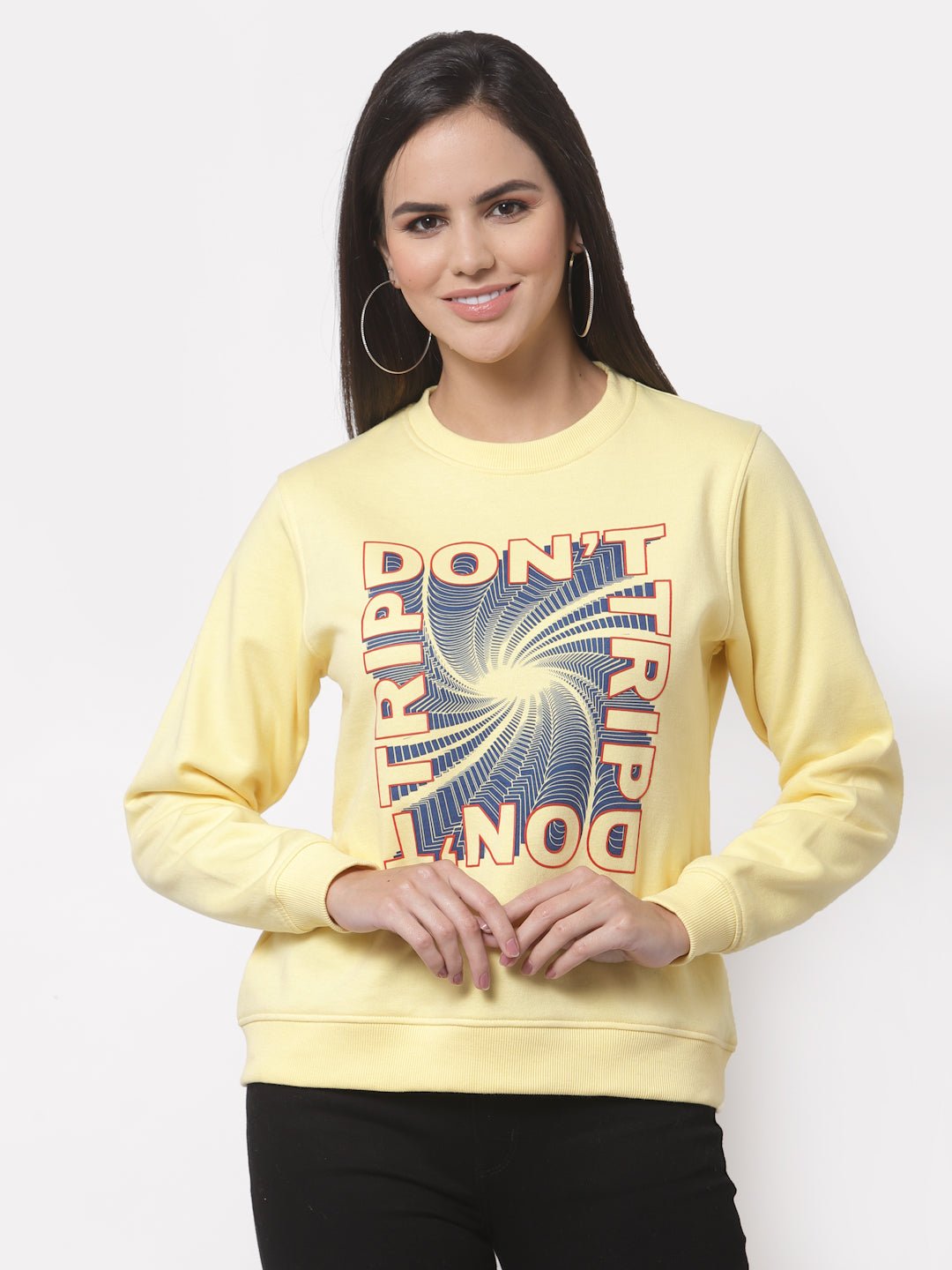 Yellow Printed Round Neck Sweatshirt - clubyork