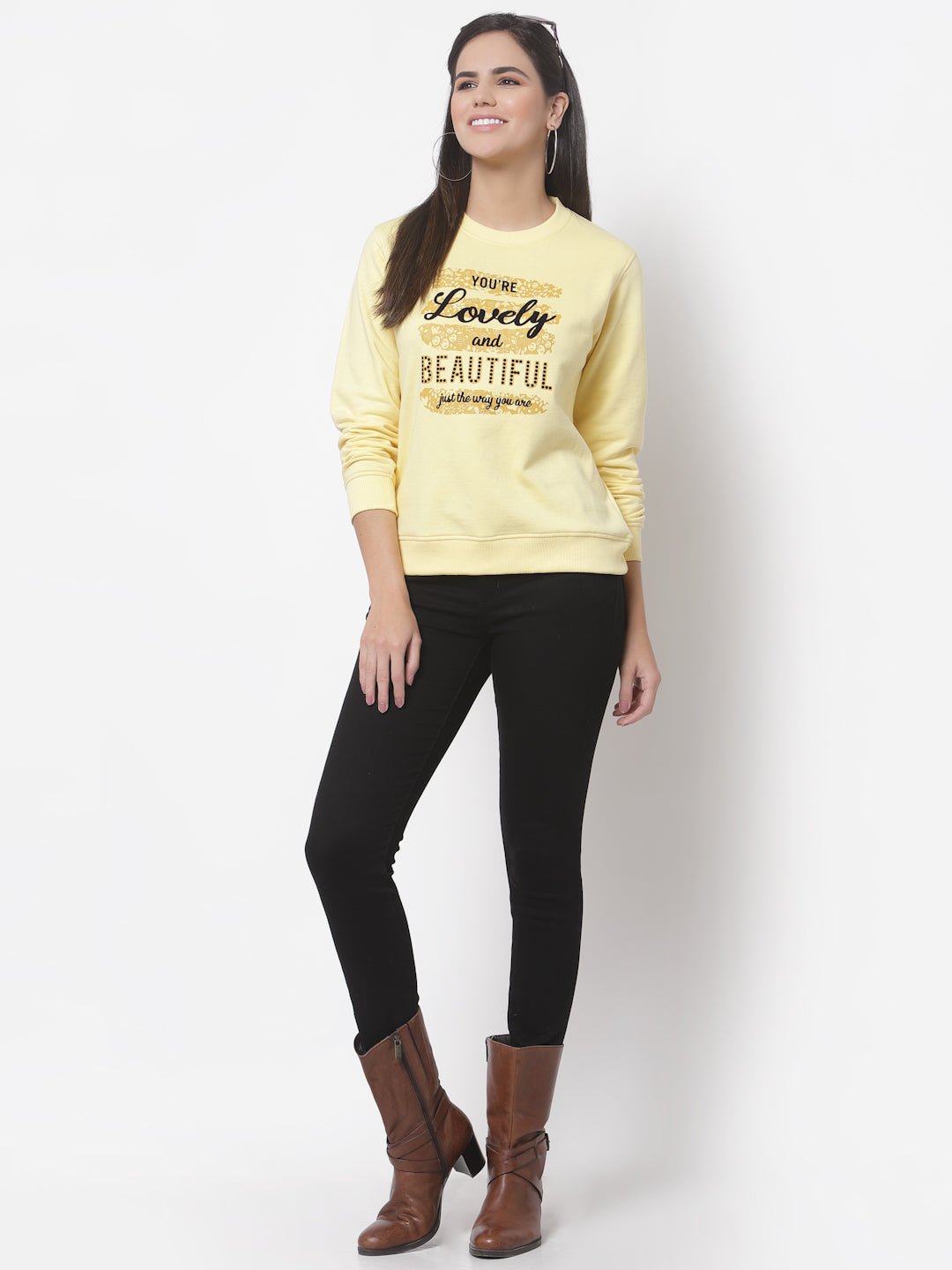 Yellow Printed Round Neck Sweatshirt - clubyork