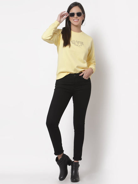 Yellow Printed Round Neck Sweatshirt - clubyork