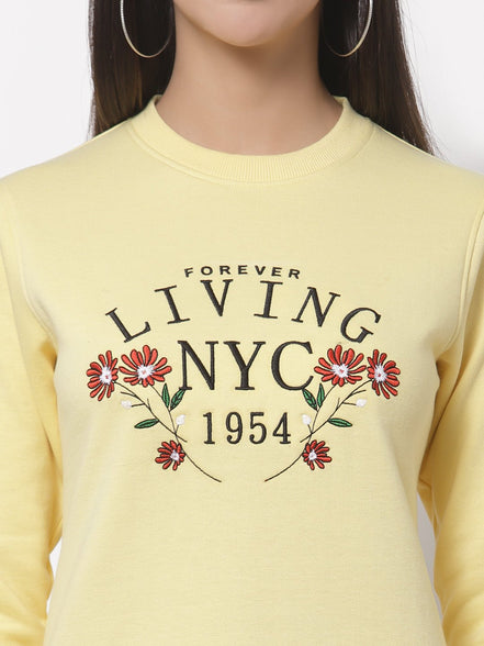 Yellow Printed Round Neck Sweatshirt - clubyork