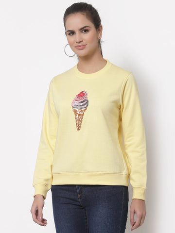 Yellow  Printed Round Neck Sweatshirt