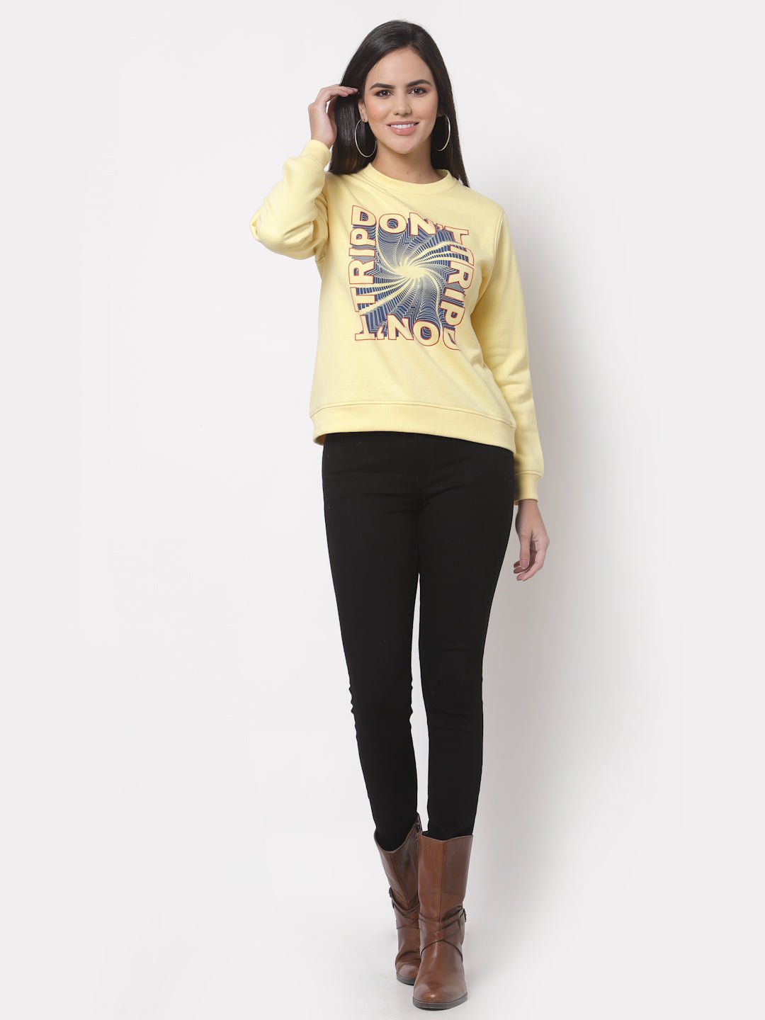 Yellow Printed Round Neck Sweatshirt - clubyork