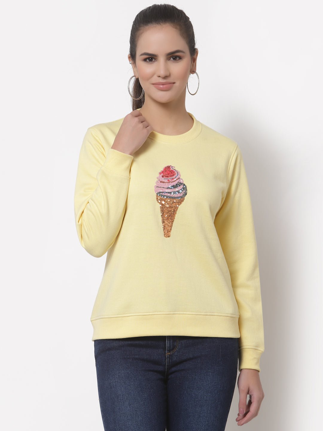Yellow Printed Round Neck Sweatshirt - clubyork
