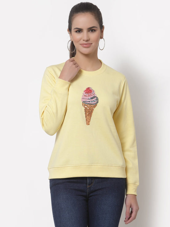 Yellow Printed Round Neck Sweatshirt - clubyork