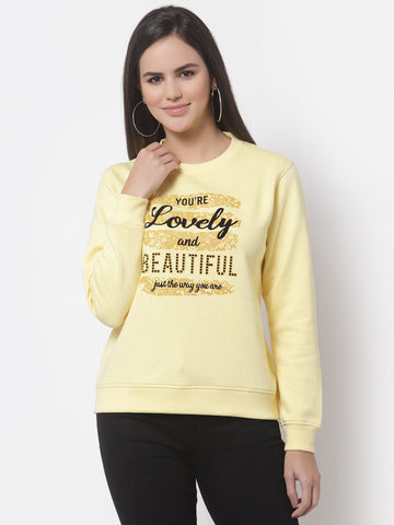 Yellow  Printed Round Neck Sweatshirt