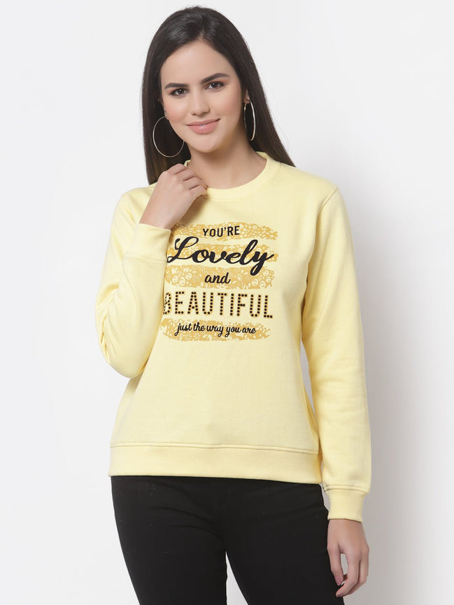Yellow Printed Round Neck Sweatshirt - clubyork