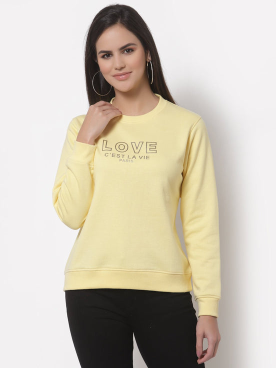Yellow Printed Round Neck Sweatshirt - clubyork