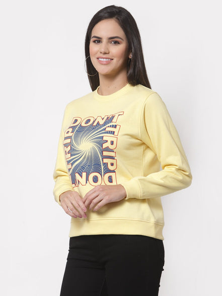 Yellow Printed Round Neck Sweatshirt - clubyork