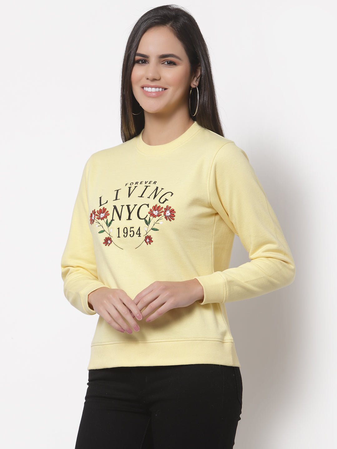 Yellow Printed Round Neck Sweatshirt - clubyork