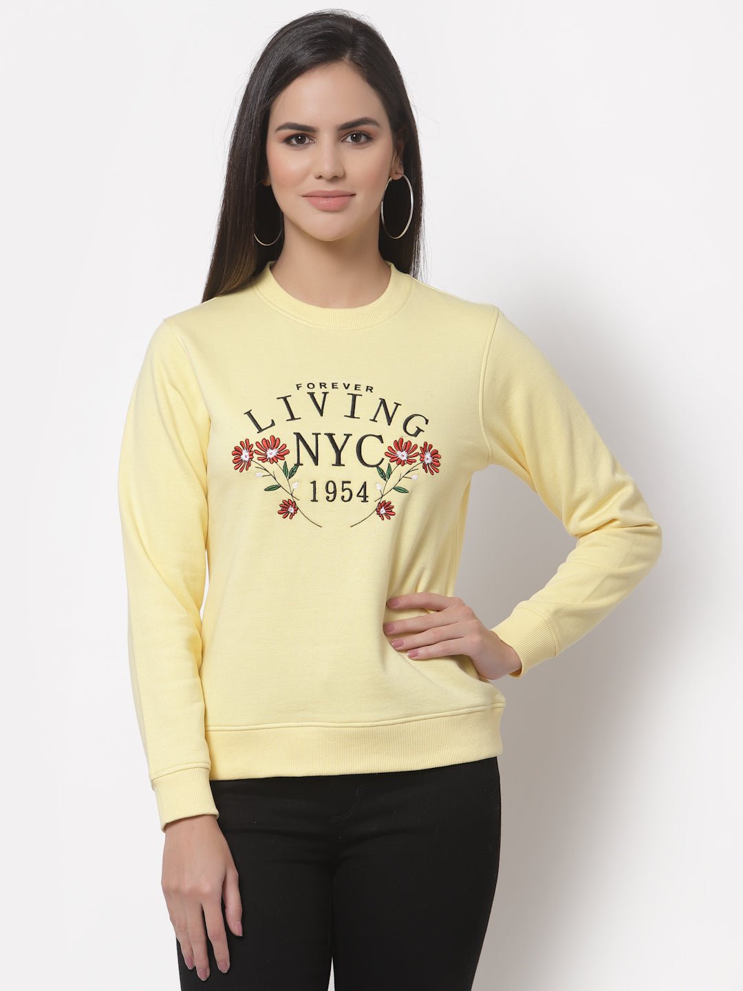 Yellow Printed Round Neck Sweatshirt - clubyork